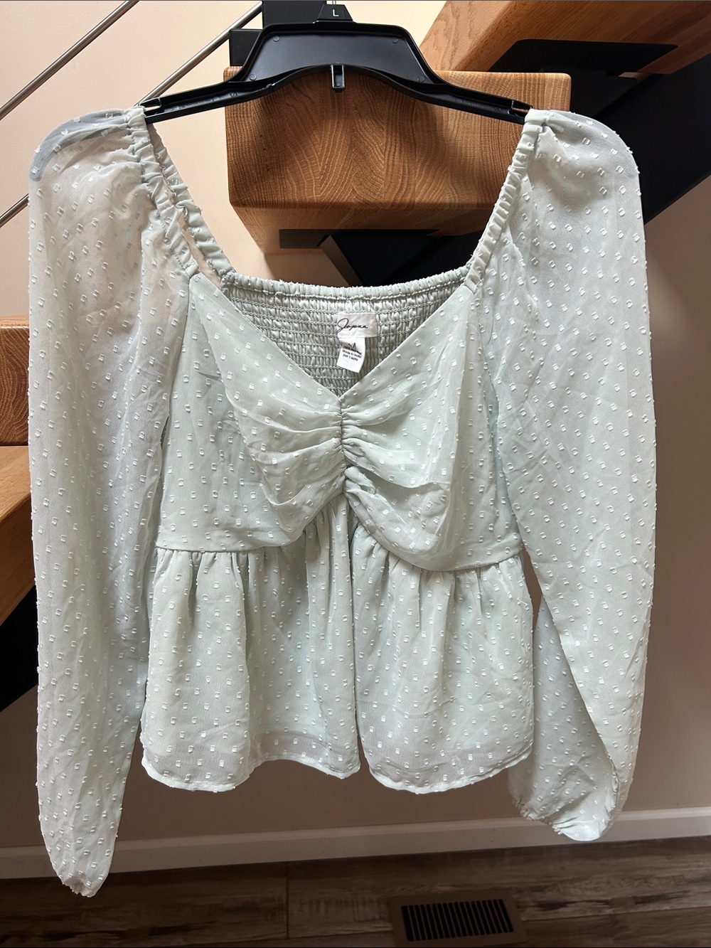 Japna Sage Green Swiss Dot Peplum Blouse